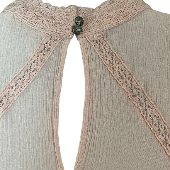 Mi Ami Sleeveless High Neck Criss-Cross Floral Lace Front Keyhole Back Top Small - Picture 5 of 10